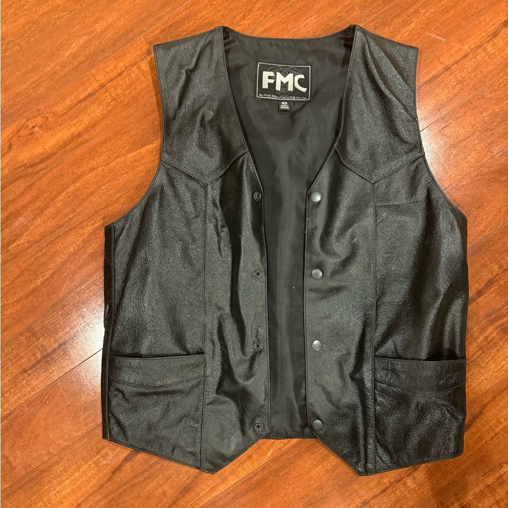 FMC Black 100% Leather Vest for Men